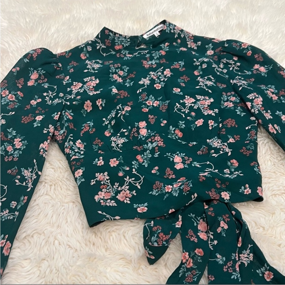 Reformation Green Backless Tie Front Blouse - Picture 2 of 6